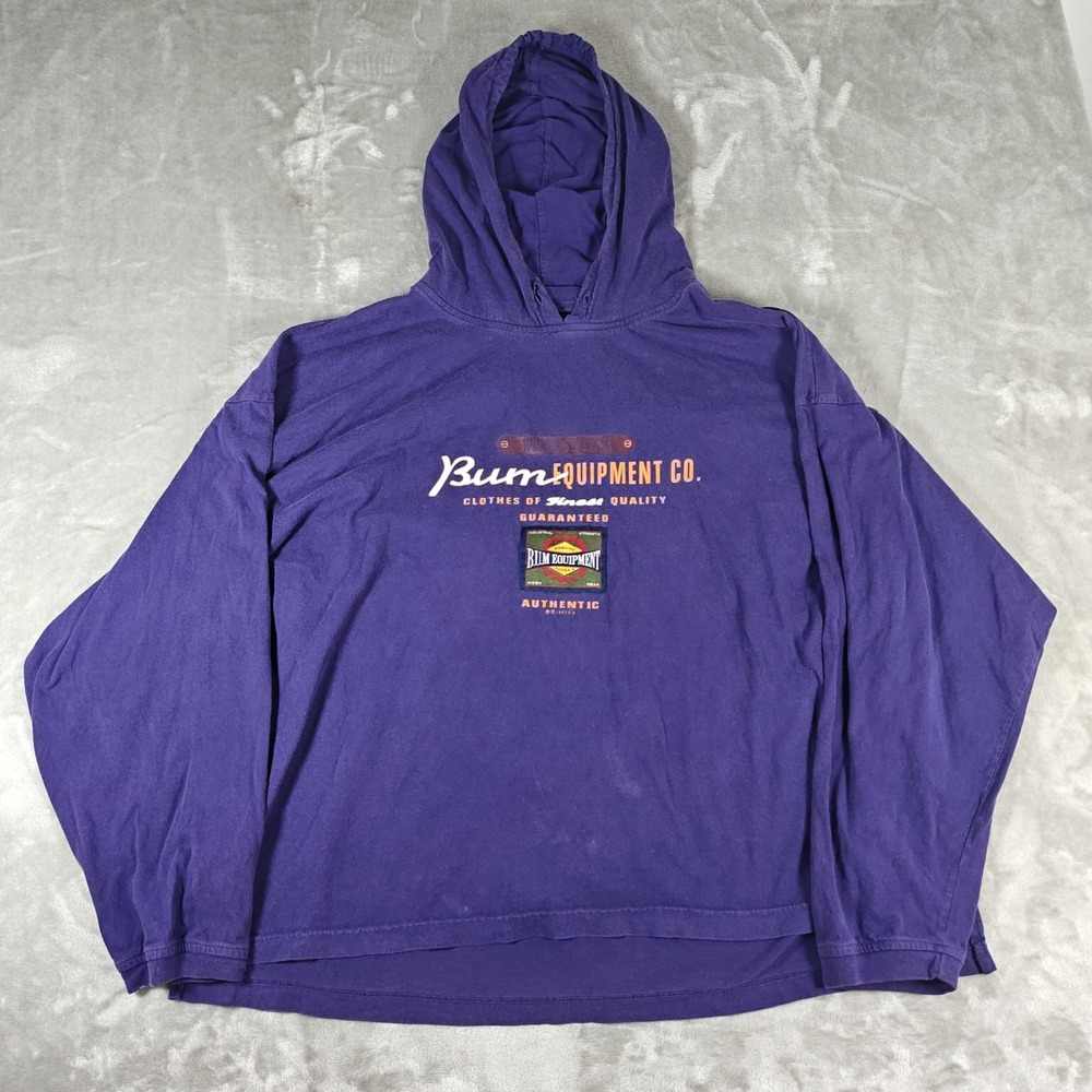 Vintage BUM Equipment Hoodie Mens XL Purple Long Sleeve Lightweight Pullover 90s